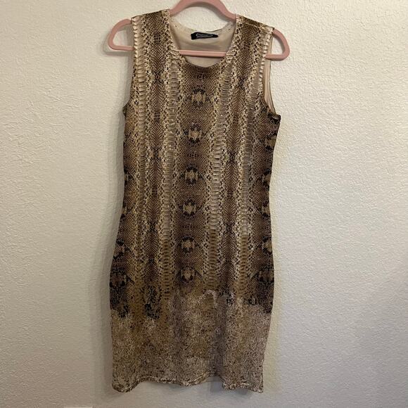 Magaschoni Snakeskin Print Knit Sweater Dress Small Silk Cashmere Sheath Beige - Picture 5 of 15